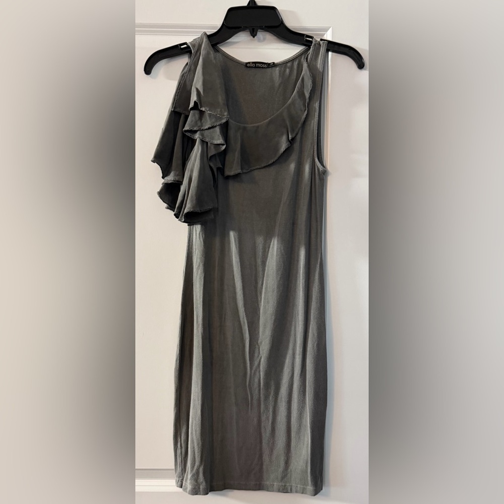 Gray Ruffled-Shoulder Dress